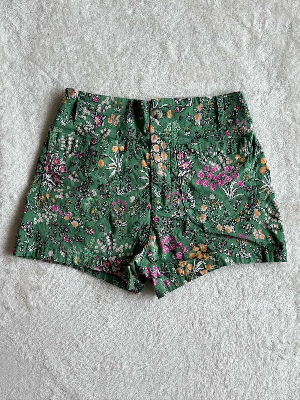 Anthropologie Maeve The Colette Floral Shorts Green Linen Blend 27